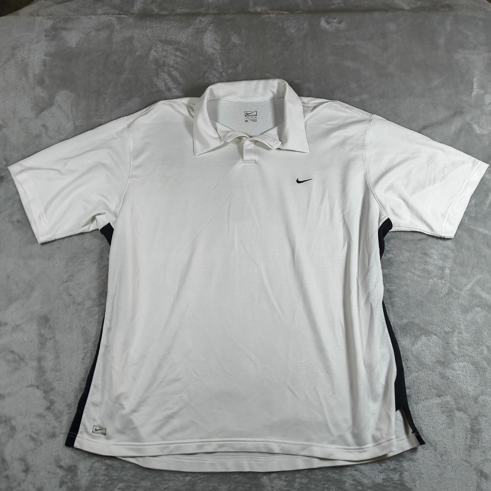 Nike Polo Shirt Mens XXL White Black Colorblock Performance Embroidered Stretch
